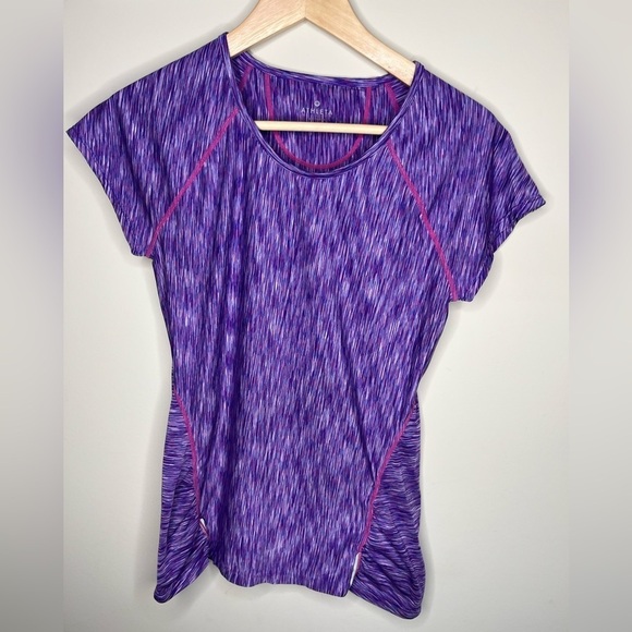 Athleta Space Dye Ruched Front Athletic Tshirts Set of 2 Purple Green Size S - Picture 2 of 15